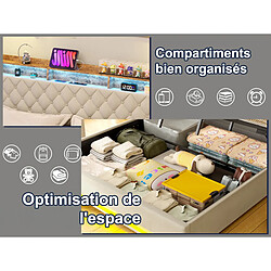 HAUSS SPOLE Lit coffre 180x200 velours beige LED tête étagère sans matelas pas cher