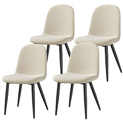 Lot 4 Chaises HavenlyHome,Lin, Dossier Ergonomique, Pied Métal, Salon/Cuisine, Beige