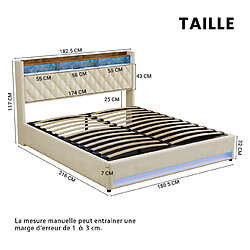 Acheter HAUSS SPOLE Lit coffre 180x200 velours beige LED tête étagère sans matelas
