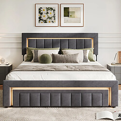 HAUSS SPOLE Lit coffre 140x190 velours gris foncé LED tiroirs boxspring pas cher