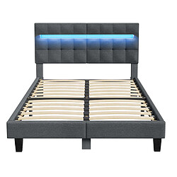 HavenlyHome Lit 140x190 cm lin avec tête de lit LED + sommier lattes, gris