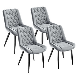 HavenlyHome Lot 4 Chaises, Velours Rembourré, Ergonomique, Réglable, Gris