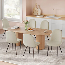 Lot 6 Chaises HavenlyHome,Lin, Dossier Ergonomique, Pied Métal, Salon/Cuisine, Beige