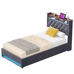 WISHDOR Lit coffre 90x190 Cm - LED Et USB