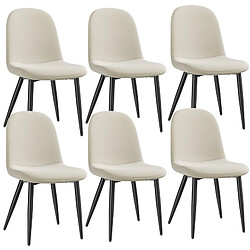 Lot 6 Chaises HavenlyHome,Lin, Dossier Ergonomique, Pied Métal, Salon/Cuisine, Beige