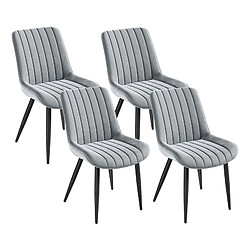 Lot 4 Chaises HavenlyHome, Velours Gris Rembourré, Dossier Ergonomique