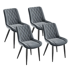 HavenlyHome Lot 4 Chaises, Velours Rembourré, Ergonomique, Réglable, Gris Foncé