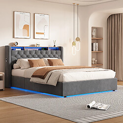 Avis HAUSS SPOLE Lit coffre 140x190 velours gris foncé tiroirs avec prises