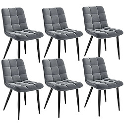 Lot 6 Chaises HavenlyHome - Assises Velours Ergonomiques, Pied Métal, Gris 