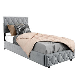 WISHDOR Lit simple 90x200 cm - Tête de lit capitonnée - Tissu velours