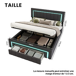 Acheter HAUSS SPOLE Lit coffre 140x190 velours gris foncé LED tiroirs boxspring