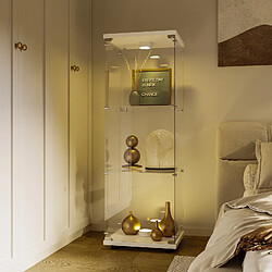 Avis Vitrine en verre - Superaly - 3 étagères - avec éclairage LED - 1 porte -42x36x125cm- Blanc