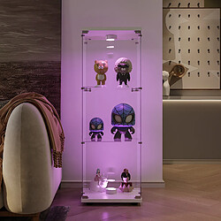 Vitrine en verre - Superaly - 3 étagères - avec éclairage LED - 1 porte -42x36x125cm- Blanc pas cher