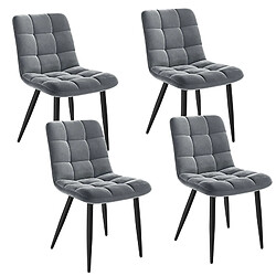 Lot 4 Chaises HavenlyHome - Assises Velours Ergonomiques, Pied Métal, Gris