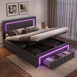 Avis HAUSS SPOLE Lit coffre 140x190 velours gris foncé LED tiroirs boxspring