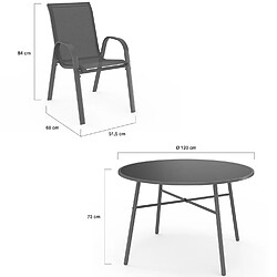 Idmarket Salon de jardin MADRID table ronde 120 CM et 6 chaises empilables gris anthracite pas cher