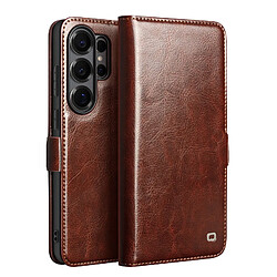 Qialino Étui Portefeuille Vintage pour Galaxy S26 Ultra avec Support Vidéo Marron