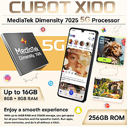 Téléphone CUBOT X100 5G, sans contrat, 256 Go de ROM, écran HD de 6,88 pouces, noir/or.