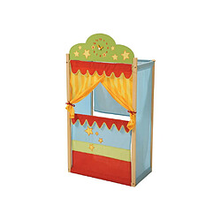 ROBA Théâtre de marionnettes cirque en bois avec horloge décorative Théâtre de marionnettes en bois ROBA sur le thème du cirque avec rideau et horloge décorative