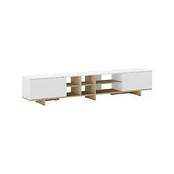 Acheter Mes Meuble TV 2 portes 6 niches 230x35x44 cm effet chêne et blanc
