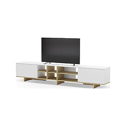 Avis Mes Meuble TV 2 portes 6 niches 230x35x44 cm effet chêne et blanc