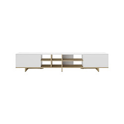 Mes Meuble TV 2 portes 6 niches 230x35x44 cm effet chêne et blanc pas cher