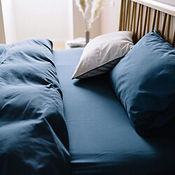 Avis A demain Drap housse en Satin de coton - 90 x 190 cm - Bleu marine