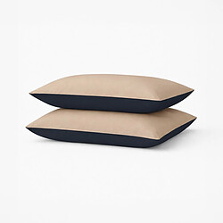 A Demain Lot de 2 taies d'oreiller bicolore en percale de coton bio, LES ESSENTIELS