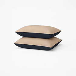A Demain Lot de 2 taies d'oreiller bicolore en percale de coton bio, LES ESSENTIELS