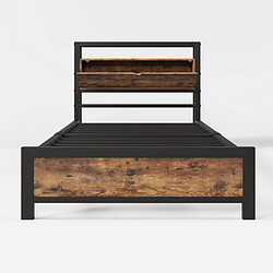 KOMHTOM Lit Métal 90x200 cm Industriel avec Tête Rangement, Lattes Métal, 26cm, 120KG, Noir pas cher