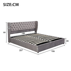 Acheter KOMHTOM Lit double Chesterfield 180x200, rangement hydraulique, sommier lattes, velours gris