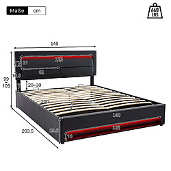Acheter KOMHTOM Lit Double 140x200cm, USB Charge, LED 12 Couleurs, Rangement, Lattes Renforcé,PU Cuir Noir