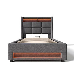 KOMHTOM Lit 90x200 cm tête de lit USB LED, rangement hydraulique, sommier lattes inclus, gris pas cher