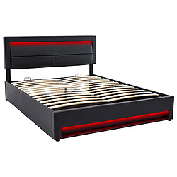 KOMHTOM Lit Double 140x200cm, USB Charge, LED 12 Couleurs, Rangement, Lattes Renforcé,PU Cuir Noir pas cher