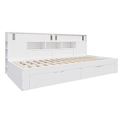 KOMHTOM Lit jour 140x200cm, 2 tiroirs, armoire coulissante, étagères ajustables, blanc pas cher