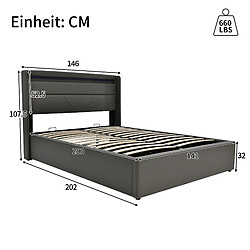 Acheter KOMHTOM Lit coffre hydraulique LED 140x200cm, cadre PU, télécommande, tissu Oxford, blanc