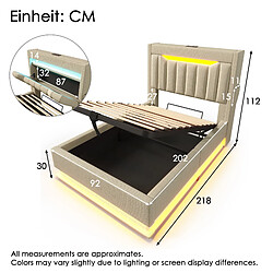 Acheter KOMHTOM Lit Capitonné 90x200 cm, LED RGB USB-C, Rangement Hydraulique, Étagère, Lin Beige