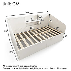Acheter KOMHTOM Lit Jour Hydraulique 90x200 cm, 2 Étagères, USB-C, Sommier Inclus, Rangement, Blanc