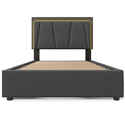 KOMHTOM Lit simple 90x200 LED télécommande,2 tiroirs,tête réglable,sommier bois,gris,300 livres pas cher