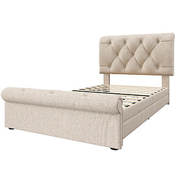 KOMHTOM Lit simple 90x200cm Chesterfield,têtière réglable,2 tiroirs,matelas 406 ressorts,naturel pas cher