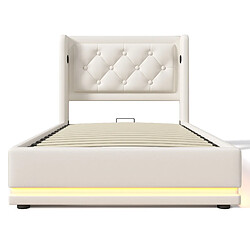 KOMHTOM Lit Rembourré 90x200, Tête Capitonnée 16cm, USB-C, LED 3 Côtés,Rangement Hydraulique Blanc pas cher