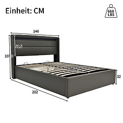 Acheter KOMHTOM Lit coffre hydraulique 140x200 LED, cadre PU gris, matelas 620 ressorts, 300kg