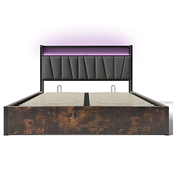 KOMHTOM Lit Métallique 160x200 cm, Matelas 720 Ressorts, LED App, USB, Rangement Hydraulique, Gris pas cher