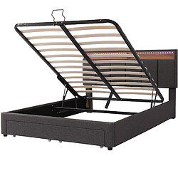 KOMHTOM Lit Escamotable 140x190 cm, LED télécommandée, rangement hydraulique, tiroirs, lin gris pas cher