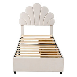 KOMHTOM Lit capitonné 90x200 cm, tête fleurie, 2 tiroirs, MDF métal, 200 kg, velours beige pas cher