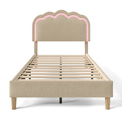 KOMHTOM Lit simple 90x200cm beige lin, têtière LED 16 couleurs, cadre stable, montage facile pas cher