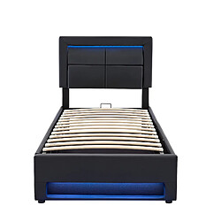 KOMHTOM Lit 90x200 cm, charge sans fil & USB, LED 12 couleurs télécommandée, PU noir pas cher