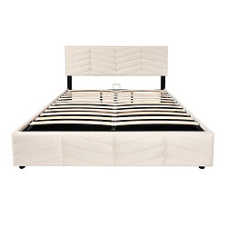 KOMHTOM Lit double 140x200 avec tête réglable, sommier lattes, montage facile, velours beige pas cher