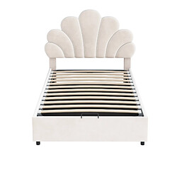 KOMHTOM Lit Enfant 90x200 cm, Tête Imprimé Fleuri Réglable, Rangement Hydraulique, Velours Beige pas cher