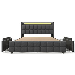 KOMHTOM Lit 160x200 cm, tête de lit LED USB, 4 tiroirs, sommier à lattes inclus, gris pas cher